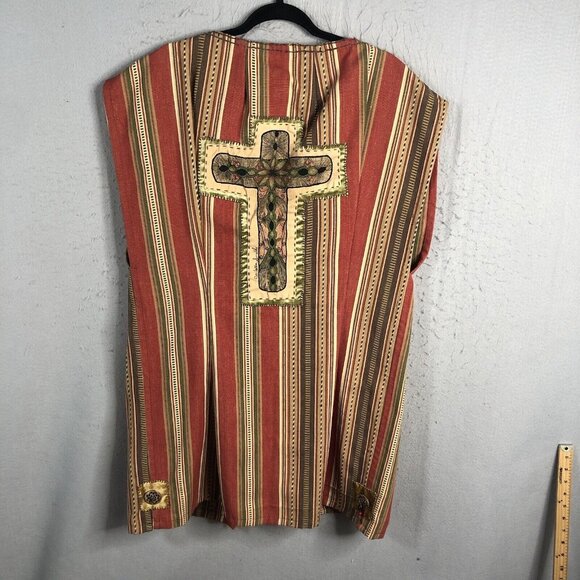 Vintage Handmade Vest One Size Western Art to Wear Mexican Boho Artsy Cross - Picture 3 of 16